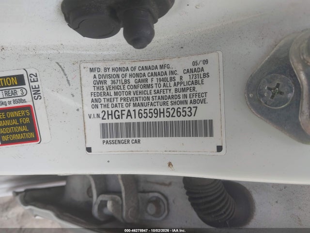 Продажа на аукционе авто 2009 Honda Civic Lx, vin: 2HGFA16559H526537, номер лота: 46278947