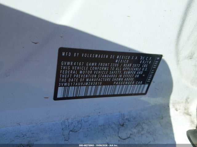 Aukcja sprzedaży 2018 Volkswagen Golf Tsi S/tsi Se, vin: 3VWG17AU9JM283810, numer aukcji: 46278965