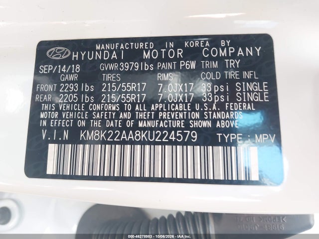 2019 Hyundai Kona Sel მანქანა იყიდება აუქციონზე, vin: KM8K22AA8KU224579, აუქციონის ნომერი: 46278983