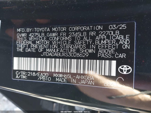 Aukcja sprzedaży 2025 Toyota Prius Xle Awd-e, vin: JTDADABUXS3028629, numer aukcji: 46278997