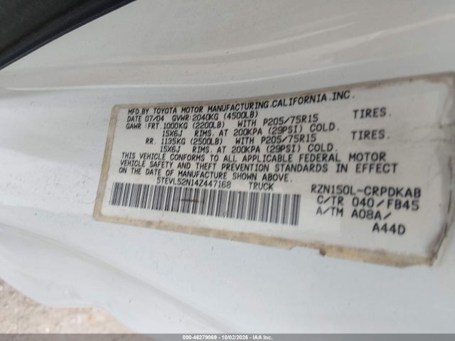 Продажа на аукционе авто 2004 Toyota Tacoma, vin: 5TEVL52N14Z447168, номер лота: 46279069