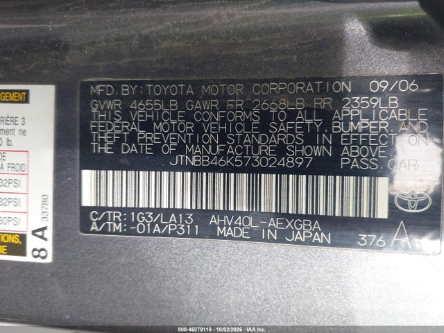 46279118 :رقم المزاد ، JTNBB46K573024897 vin ، 2007 Toyota Camry Hybrid مزاد بيع