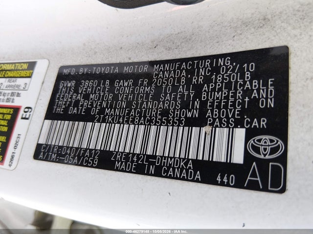 46279148 :رقم المزاد ، 2T1KU4EE8AC355353 vin ، 2010 Toyota Matrix مزاد بيع