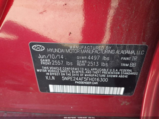 Aukcja sprzedaży 2015 Hyundai Sonata Se, vin: 5NPE24AF5FH016300, numer aukcji: 46279208