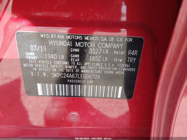 Продаж на аукціоні авто 2020 Hyundai Accent Se, vin: 3KPC24A67LE096724, номер лоту: 46279235