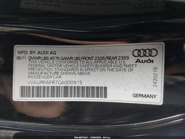 Продажа на аукционе авто 2012 Audi A5 2.0t Premium, vin: WAURFAFR7CA000915, номер лота: 46279241