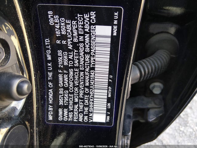Honda CIVIC EX 2018 SHHFK7H52JU431843 Image 9