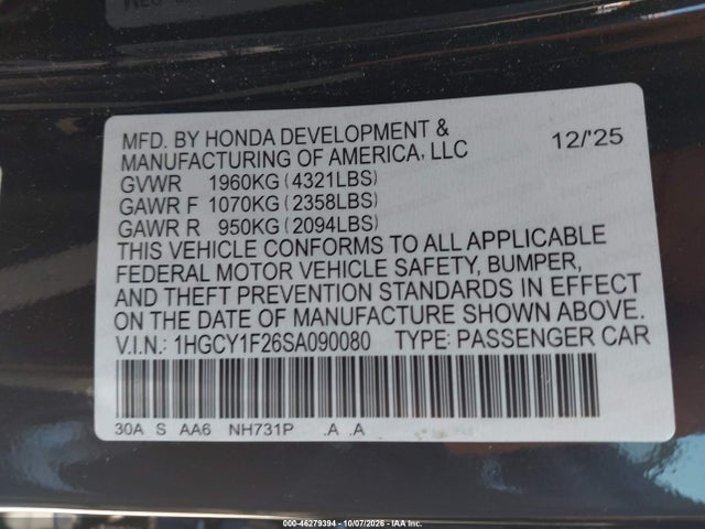 Продажа на аукционе авто 2025 Honda Accord Lx, vin: 1HGCY1F26SA090080, номер лота: 46279394