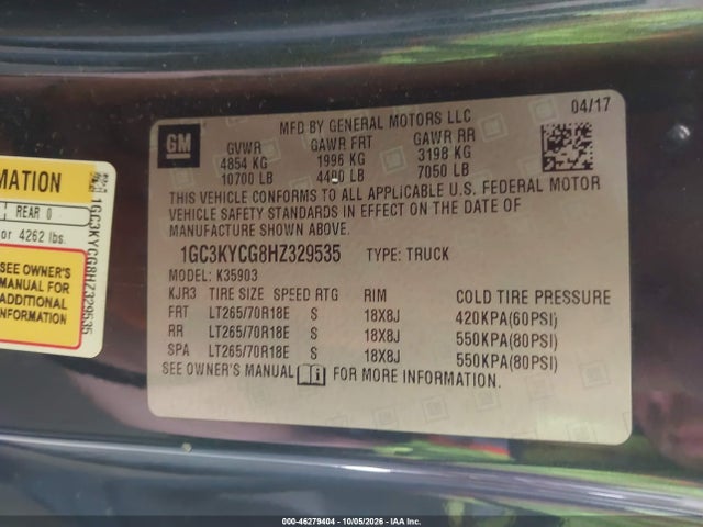 Aukcja sprzedaży 2017 Chevrolet Silverado 3500hd Wt, vin: 1GC3KYCG8HZ329535, numer aukcji: 46279404