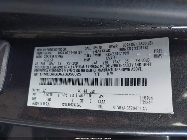 Ford ESCAPE SE 2018 1FMCU0GD6JUD56825 Image 9