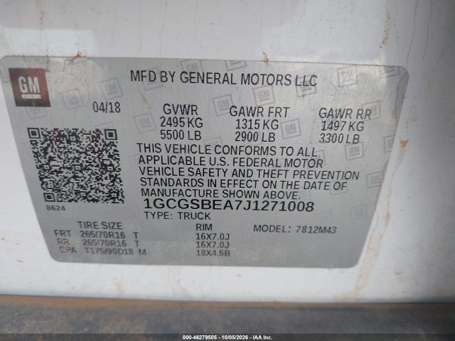 Chevrolet Colorado Wt 2018 1GCGSBEA7J1271008 Image 9