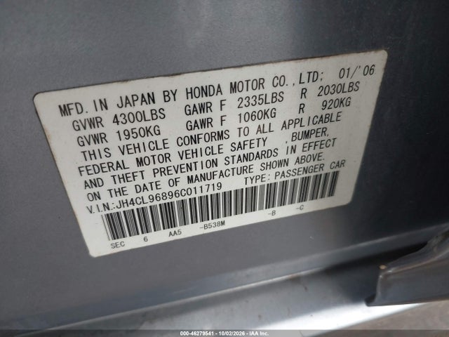 46279541 :رقم المزاد ، JH4CL96896C011719 vin ، 2006 Acura Tsx مزاد بيع