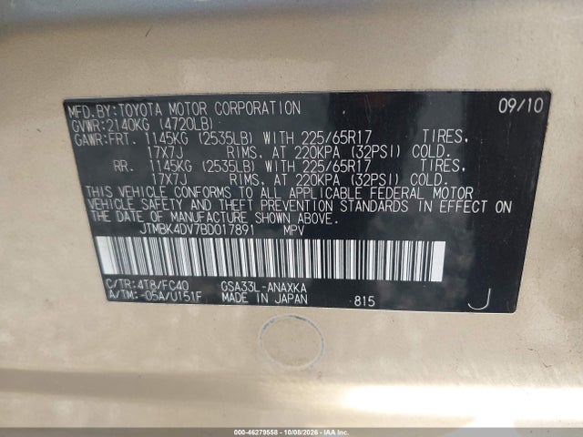 Продаж на аукціоні авто 2011 Toyota Rav4 Base V6, vin: JTMBK4DV7BD017891, номер лоту: 46279558