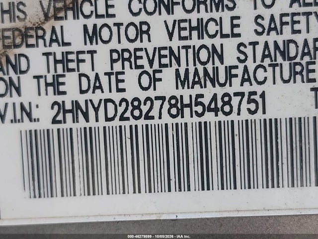 46279599 :رقم المزاد ، 2HNYD28278H548751 vin ، 2008 Acura Mdx مزاد بيع