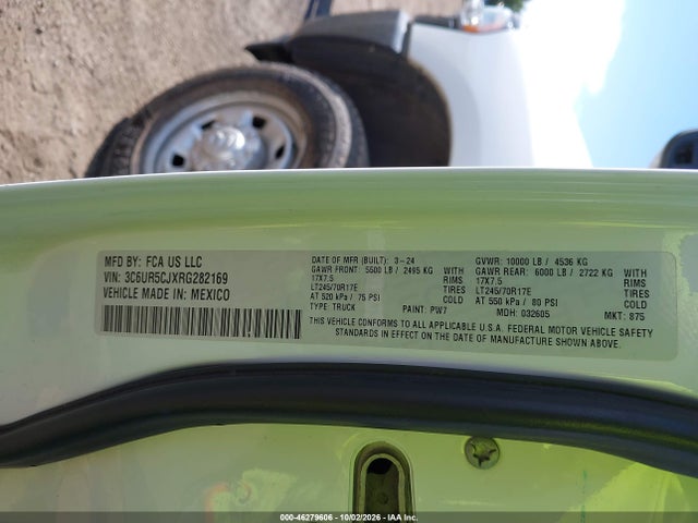 46279606 :رقم المزاد ، 3C6UR5CJXRG282169 vin ، 2024 Ram 2500 Tradesman  4x4 6'4 Box مزاد بيع