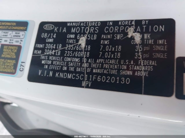 Продаж на аукціоні авто 2015 Kia Sedona Ex, vin: KNDMC5C11F6020130, номер лоту: 46279611