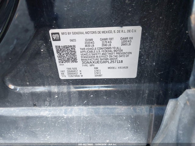 2023 Chevrolet Equinox Awd Lt მანქანა იყიდება აუქციონზე, vin: 3GNAXUEGXPL257118, აუქციონის ნომერი: 46279660