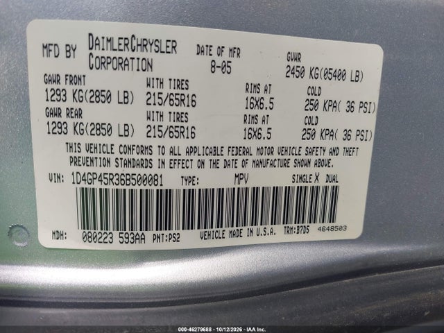 Продаж на аукціоні авто 2006 Dodge Caravan Sxt, vin: 1D4GP45R36B500081, номер лоту: 46279688