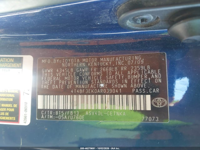 2010 Toyota Camry Le მანქანა იყიდება აუქციონზე, vin: 4T4BF3EK0AR039041, აუქციონის ნომერი: 46279691