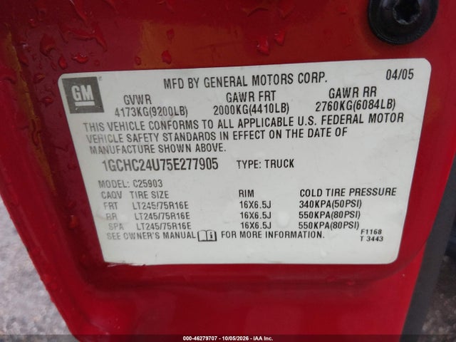 Продажа на аукционе авто 2005 Chevrolet Silverado 2500hd Ls, vin: 1GCHC24U75E277905, номер лота: 46279707