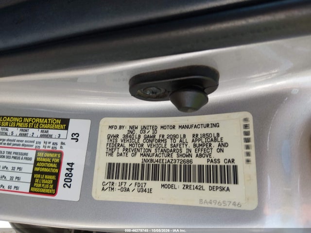 Продажа на аукционе авто 2010 Toyota Corolla S, vin: 1NXBU4EE1AZ372686, номер лота: 46279745