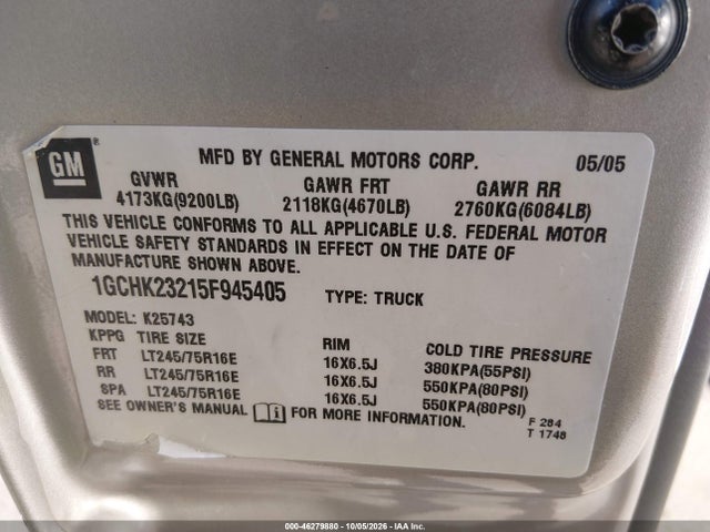 Продаж на аукціоні авто 2005 Chevrolet Silverado 2500hd Ls, vin: 1GCHK23215F945405, номер лоту: 46279880