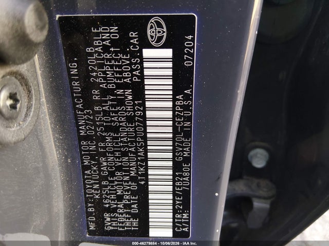4T1KZ1AK5PU077921 Toyota CAMRY TRD