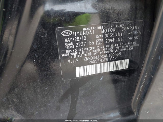 Продажа на аукционе авто 2010 Hyundai Elantra Gls, vin: KMHDU4ADXAU109568, номер лота: 46279891