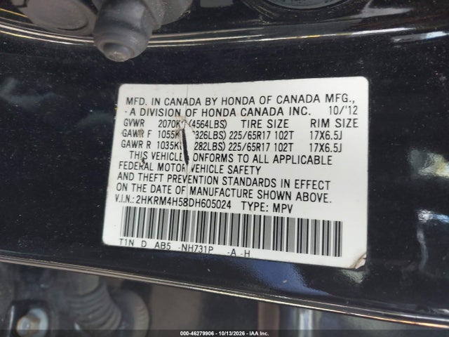 Aukcja sprzedaży 2013 Honda Cr-v Ex, vin: 2HKRM4H58DH605024, numer aukcji: 46279906