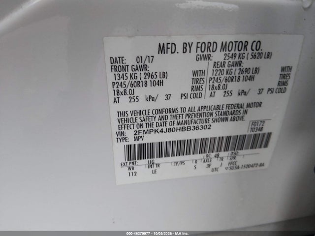 Aukcja sprzedaży 2017 Ford Edge Sel, vin: 2FMPK4J80HBB36302, numer aukcji: 46279977