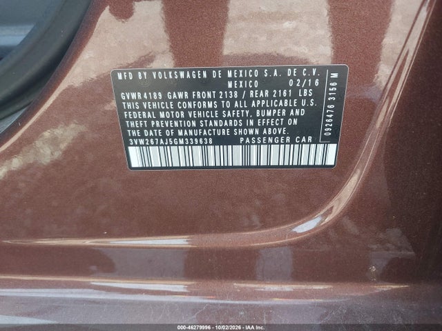 46279996 :رقم المزاد ، 3VW267AJ5GM339638 vin ، 2016 Volkswagen Jetta 1.4t S مزاد بيع