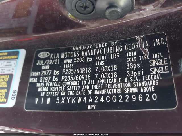 Продаж на аукціоні авто 2012 Kia Sorento Sx V6, vin: 5XYKW4A24CG229620, номер лоту: 46280021