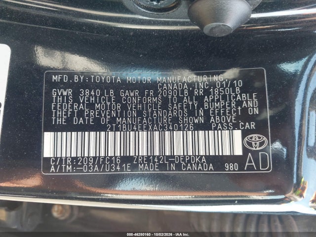 Продажа на аукционе авто 2010 Toyota Corolla Le, vin: 2T1BU4EEXAC340126, номер лота: 46280160