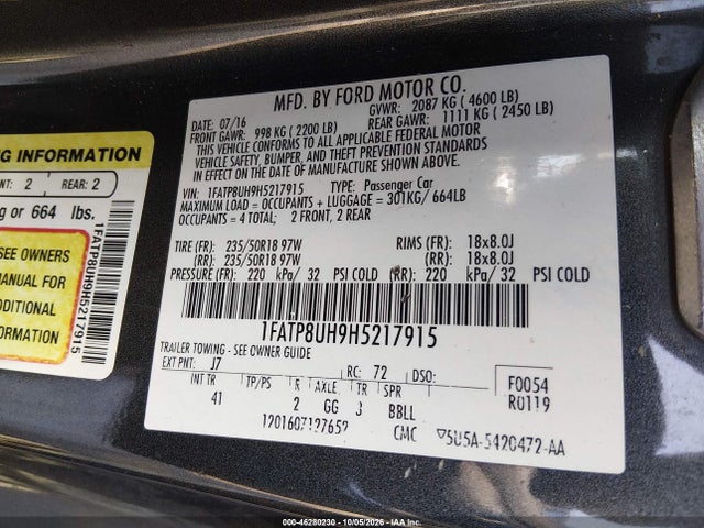 Auction sale of the 2017 Ford Mustang Ecoboost Premium, vin: 1FATP8UH9H5217915, lot number: 46280230