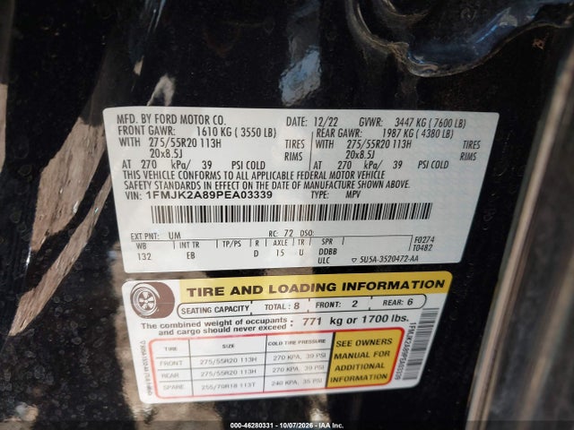 Продаж на аукціоні авто 2023 Ford Expedition Limited Max, vin: 1FMJK2A89PEA03339, номер лоту: 46280331
