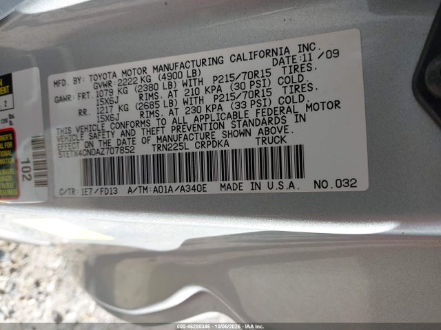 46280346 :رقم المزاد ، 5TETX4CN0AZ707852 vin ، 2010 Toyota Tacoma مزاد بيع