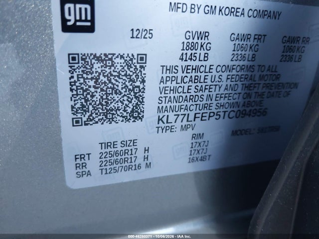 46280371 :رقم المزاد ، KL77LFEP5TC094956 vin ، 2026 Chevrolet Trax Fwd Ls مزاد بيع