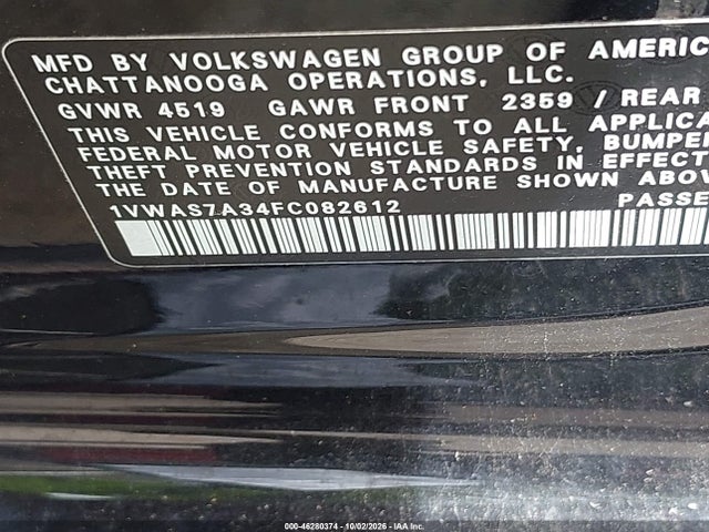 Aukcja sprzedaży 2015 Volkswagen Passat 1.8t Limited Edition, vin: 1VWAS7A34FC082612, numer aukcji: 46280374
