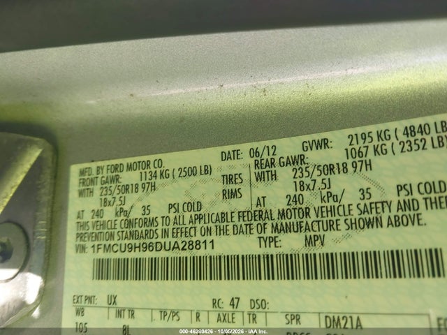 Продаж на аукціоні авто 2013 Ford Escape Sel, vin: 1FMCU9H96DUA28811, номер лоту: 46280426