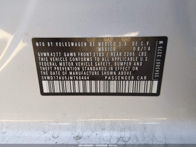2018 Volkswagen Golf Sportwagen Tsi S/tsi Se მანქანა იყიდება აუქციონზე, vin: 3VWD17AU5JM768464, აუქციონის ნომერი: 46280493