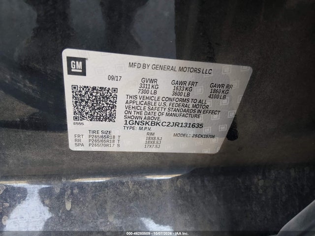 Aukcja sprzedaży 2018 Chevrolet Tahoe Lt, vin: 1GNSKBKC2JR131635, numer aukcji: 46280509