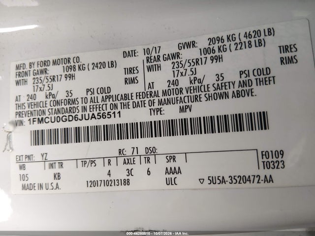 2018 Ford Escape Se მანქანა იყიდება აუქციონზე, vin: 1FMCU0GD6JUA56511, აუქციონის ნომერი: 46280510