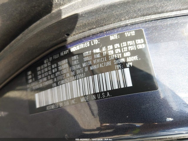 2013 Subaru Tribeca 3.6r Limited მანქანა იყიდება აუქციონზე, vin: 4S4WX9GD3D4400907, აუქციონის ნომერი: 46280537