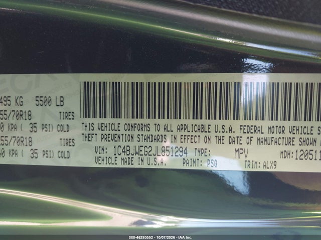 Продаж на аукціоні авто 2018 Jeep Wrangler Jk Unlimited Sahara 4x4, vin: 1C4BJWEG2JL851294, номер лоту: 46280552