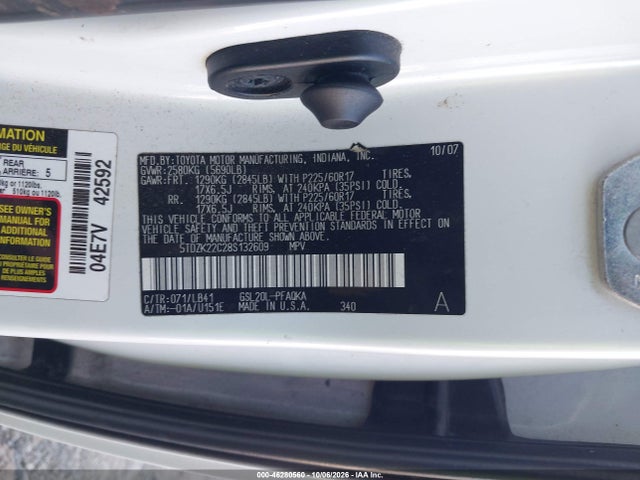 46280560 :رقم المزاد ، 5TDZK22C28S132609 vin ، 2008 Toyota Sienna Xle مزاد بيع