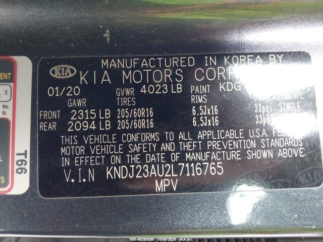 Продажа на аукционе авто 2020 Kia Soul S, vin: KNDJ23AU2L7116765, номер лота: 46280598
