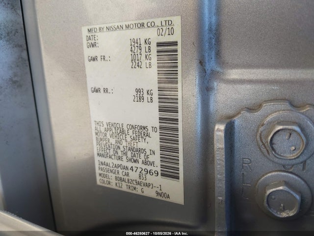 46280627 :رقم المزاد ، 1N4AL2AP0AN472969 vin ، 2010 Nissan Altima 2.5 S مزاد بيع