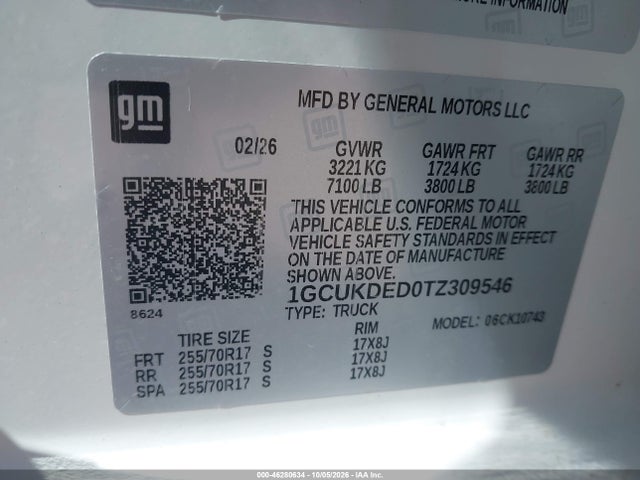 46280634 :رقم المزاد ، 1GCUKDED0TZ309546 vin ، 2026 Chevrolet Silverado 1500 4wd  Standard Bed Lt مزاد بيع