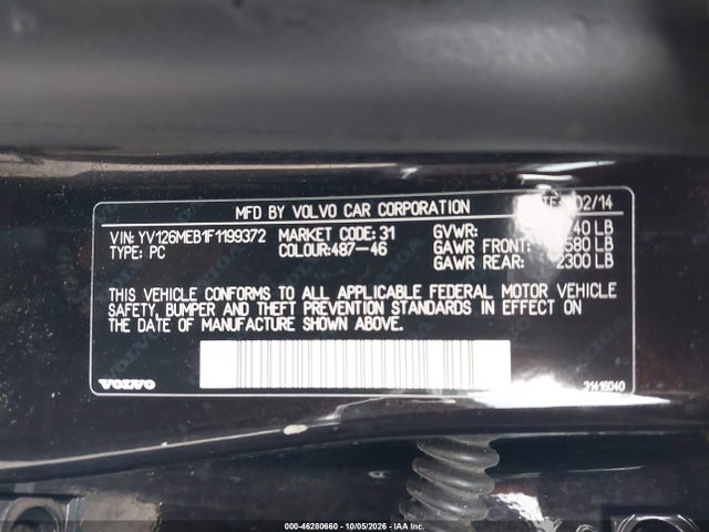 2015 Volvo V60 T5 Premier მანქანა იყიდება აუქციონზე, vin: YV126MEB1F1199372, აუქციონის ნომერი: 46280660
