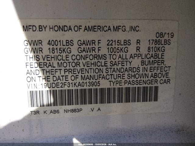 19UDE2F31KA013905 Acura Ilx Standard